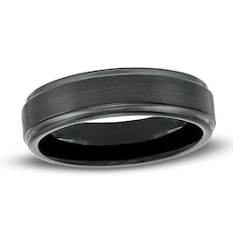 6.0mm Multi-Finish Stepped Edge Engravable Wedding Band in Tungsten with Black IP (1 Line)