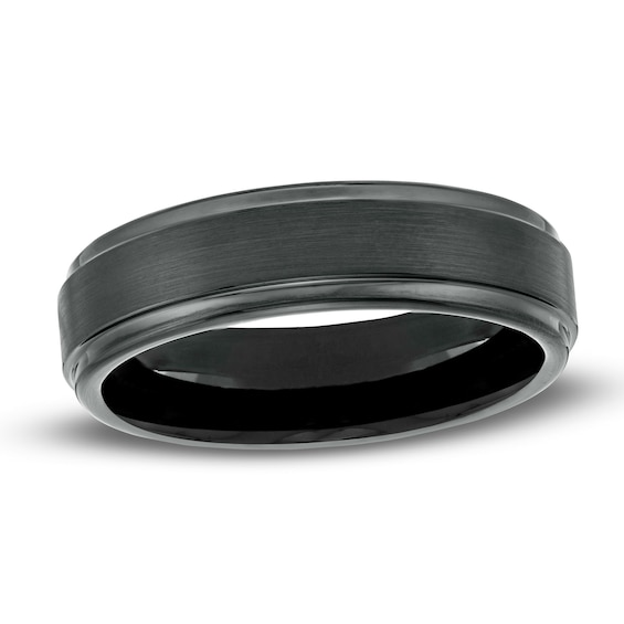 6.0mm Multi-Finish Stepped Edge Engravable Wedding Band in Tungsten with Black IP (1 Line)