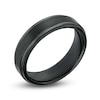 Thumbnail Image 1 of Men's 6.0mm Multi-Finish Stepped Edge Engravable Wedding Band in Tungsten with Black IP (1 Line)