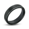 Thumbnail Image 2 of 6.0mm Multi-Finish Stepped Edge Engravable Wedding Band in Tungsten with Black IP (1 Line)