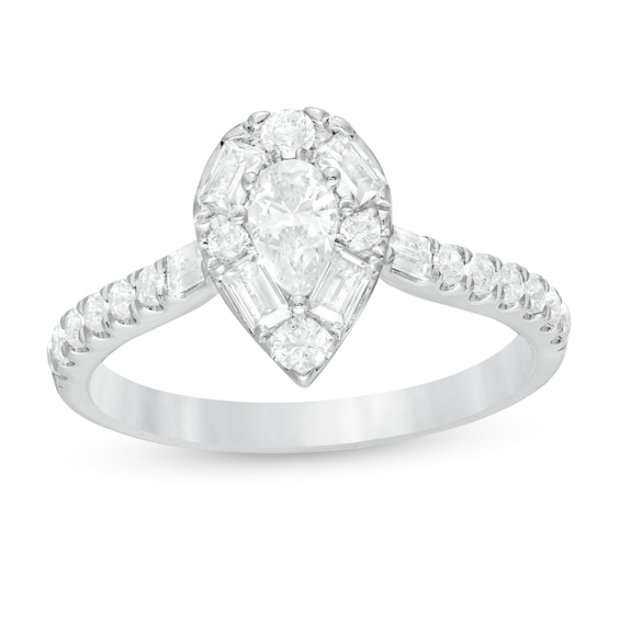 7/8 CT. T.w. Pear-Shaped Diamond Frame Engagement Ring in 14K White Gold