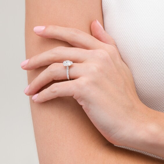 7/8 CT. T.w. Pear-Shaped Diamond Frame Engagement Ring in 14K White Gold
