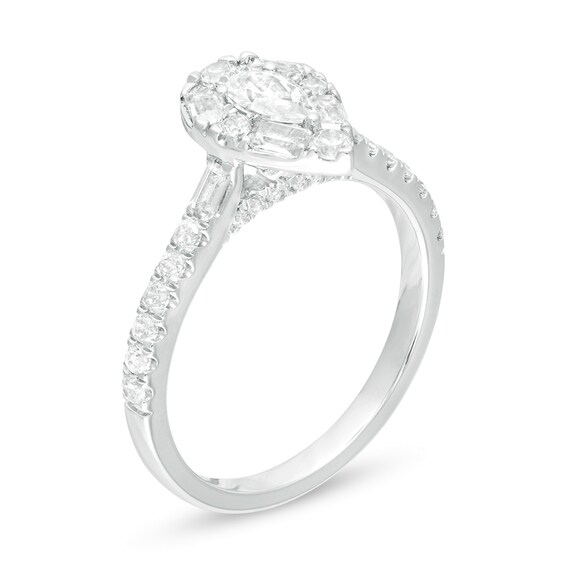7/8 CT. T.w. Pear-Shaped Diamond Frame Engagement Ring in 14K White Gold