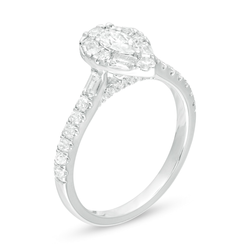 7/8 CT. T.W. Pear-Shaped Diamond Frame Engagement Ring in 14K White Gold