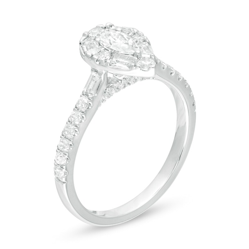 Main Image 3 of 7/8 CT. T.W. Pear-Shaped Diamond Frame Engagement Ring in 14K White Gold