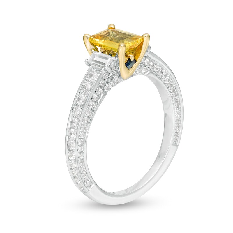 Main Image 2 of Vera Wang Love Collection Certified Octagonal Sapphire and 3/4 CT. T.W. Diamond Engagement Ring in 14K White Gold