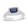 Thumbnail Image 1 of Vera Wang Love Collection Certified Octagonal Blue Sapphire and 3/4 CT. T.W. Diamond Engagement Ring in 14K White Gold