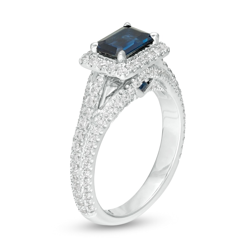 Main Image 2 of Vera Wang Love Collection Certified Octagonal Blue Sapphire and 3/4 CT. T.W. Diamond Engagement Ring in 14K White Gold