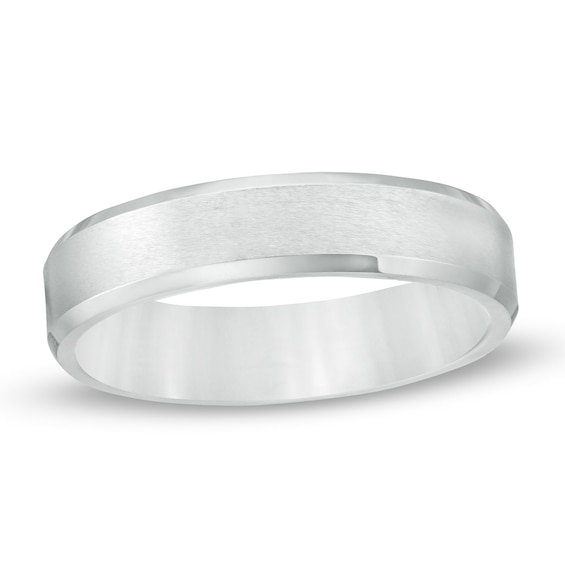 5.0mm Brushed Inlay Beveled Edge Wedding Band Tungsten