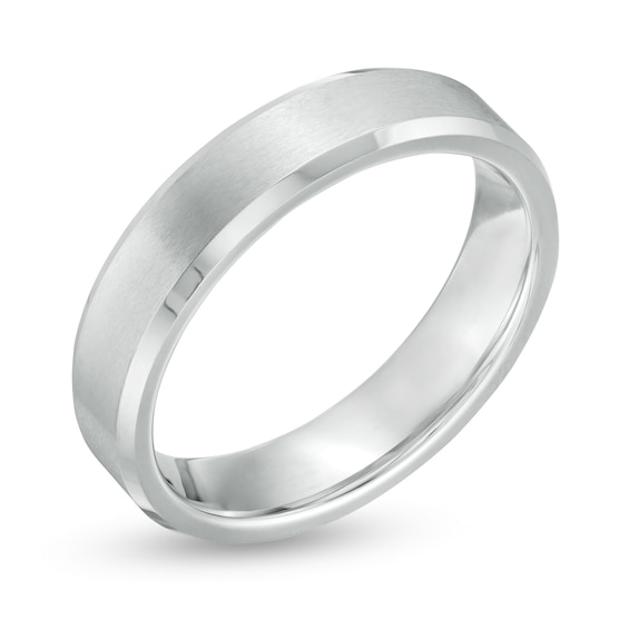 5.0mm Brushed Inlay Beveled Edge Wedding Band Tungsten