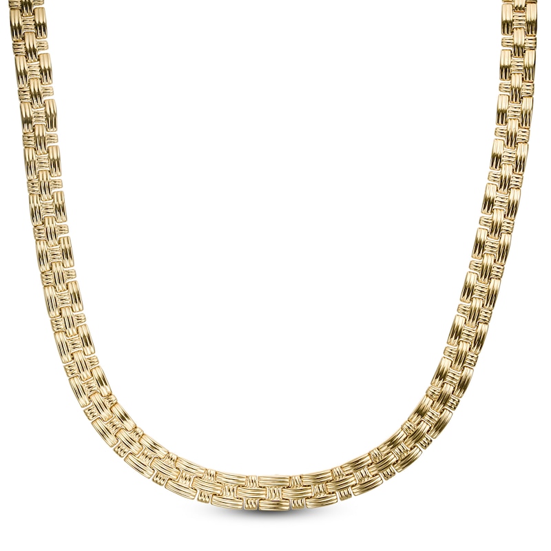 Main Image 1 of 9.5mm Textured Basket Weave Link Necklace in 14K Gold - 17"