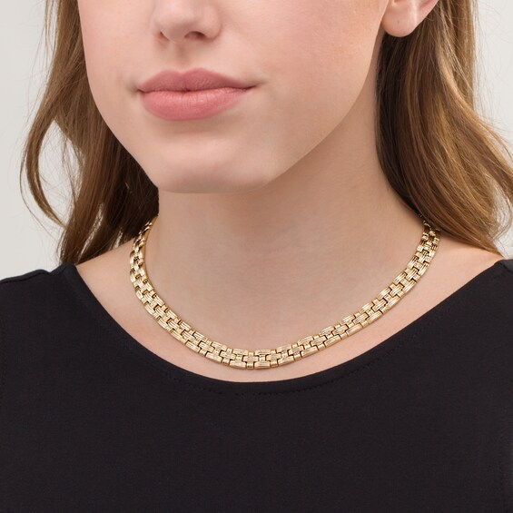 9.5mm Textured Basket Weave Link Necklace in 14K Gold - 17"