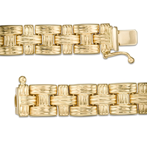 9.5mm Textured Basket Weave Link Necklace in 14K Gold - 17"