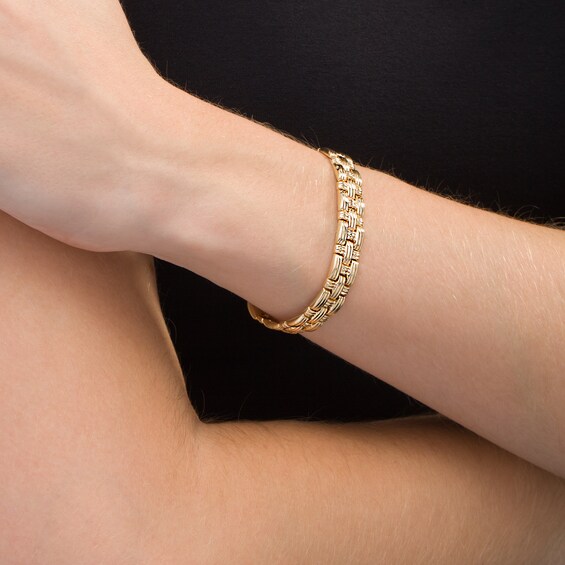 Textured Basket Weave Link Bracelet in 14K Gold - 7.25"