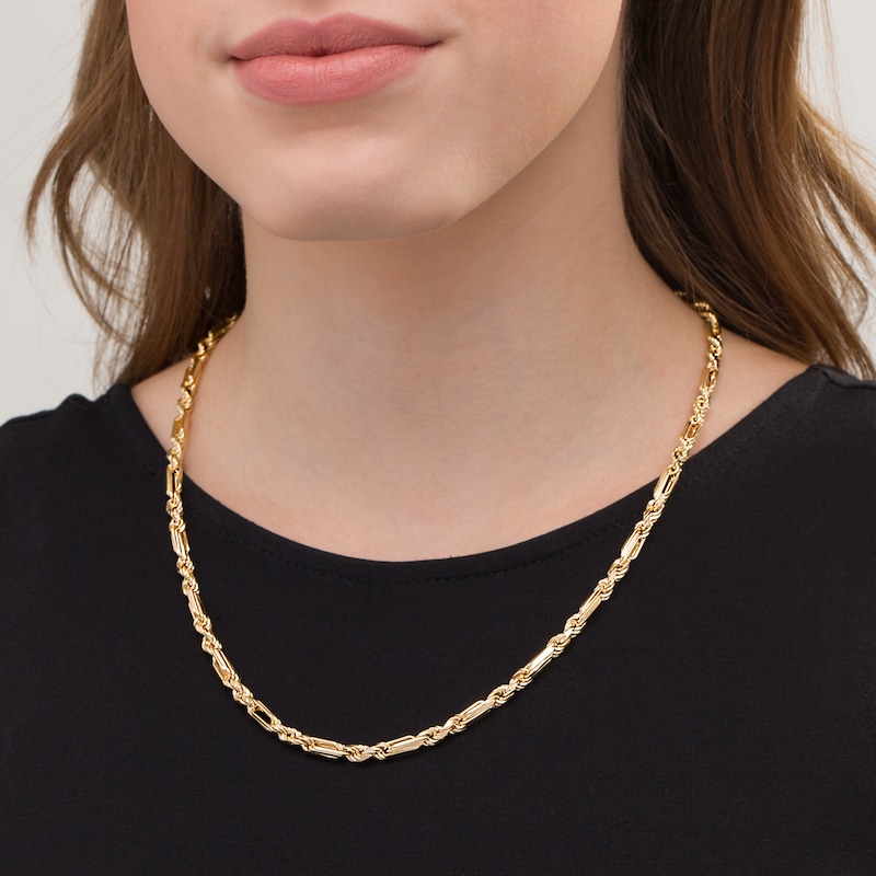 Main Image 2 of Made in Italy 4.3mm Diamond-Cut Figarope Chain Necklace in Hollow 14K Gold - 22"