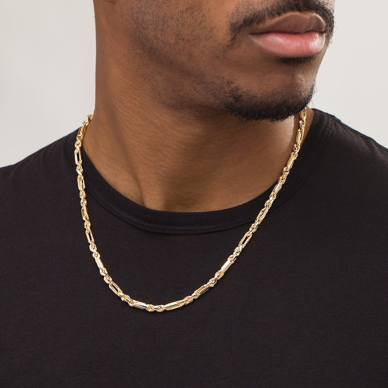 Main Image 3 of Made in Italy 4.3mm Diamond-Cut Figarope Chain Necklace in Hollow 14K Gold - 22"