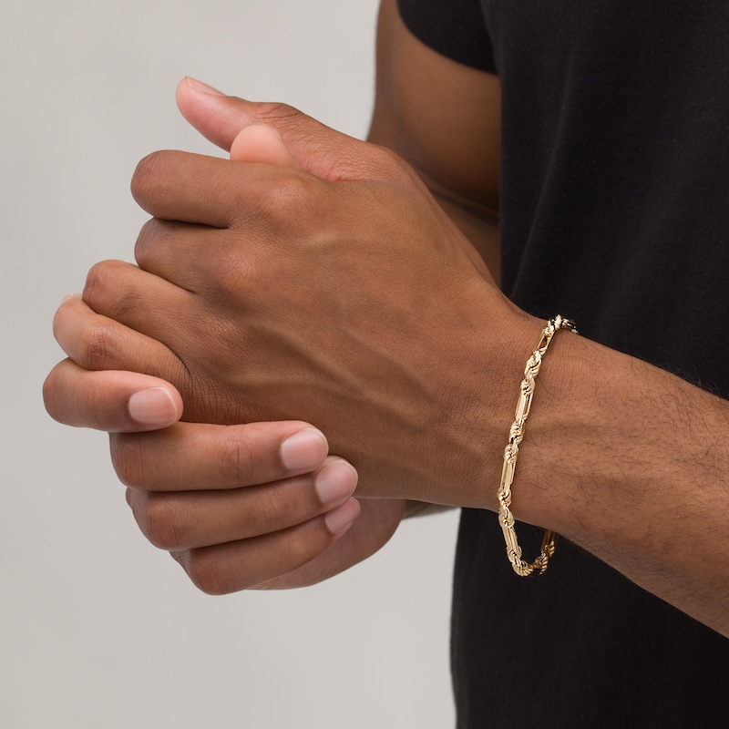 Main Image 2 of Made in Italy Men's 4.3mm Diamond-Cut Figarope Chain Bracelet in Hollow 14K Gold - 8.5"