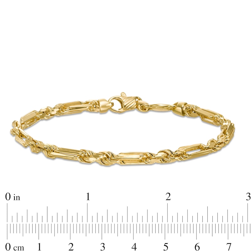 Main Image 4 of Made in Italy Men's 4.3mm Diamond-Cut Figarope Chain Bracelet in Hollow 14K Gold - 8.5"