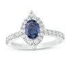 Thumbnail Image 0 of Vera Wang Love Collection Certified Oval Blue Sapphire and 5/8 CT. T.W. Diamond Frame Engagement Ring in 14K White Gold