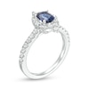 Thumbnail Image 1 of Vera Wang Love Collection Certified Oval Blue Sapphire and 5/8 CT. T.W. Diamond Frame Engagement Ring in 14K White Gold