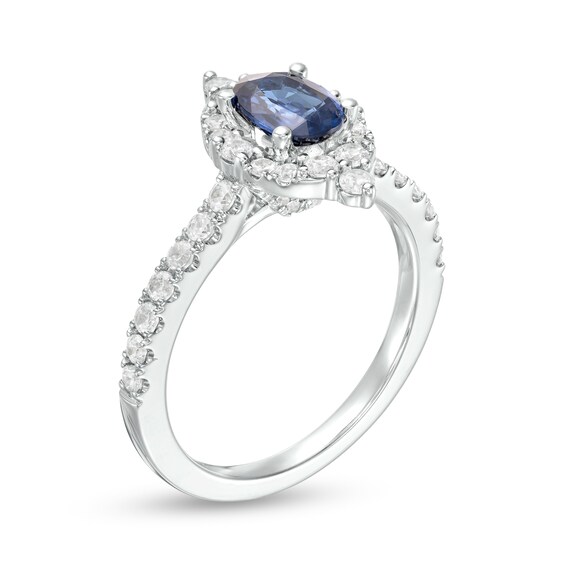 Vera Wang Love Collection Certified Oval Blue Sapphire and 5/8 CT. T.w. Diamond Frame Engagement Ring in 14K White Gold