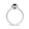 Thumbnail Image 2 of Vera Wang Love Collection Certified Oval Blue Sapphire and 5/8 CT. T.W. Diamond Frame Engagement Ring in 14K White Gold