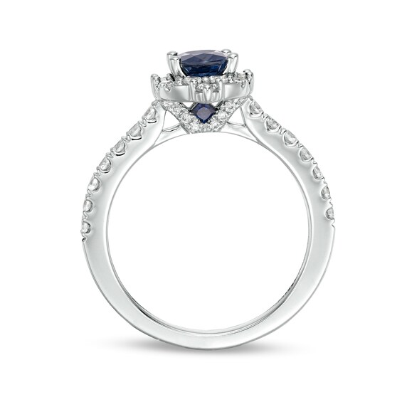 Vera Wang Love Collection Certified Oval Blue Sapphire and 5/8 CT. T.w. Diamond Frame Engagement Ring in 14K White Gold