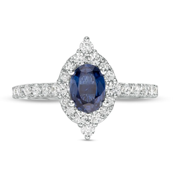 Vera Wang Love Collection Certified Oval Blue Sapphire and 5/8 CT. T.w. Diamond Frame Engagement Ring in 14K White Gold