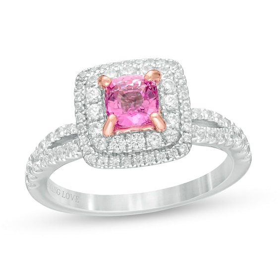 Vera Wang Love Collection Certified Cushion-Cut Sapphire and 3/4 CT. T.w. Diamond Engagement Ring in 14K White Gold