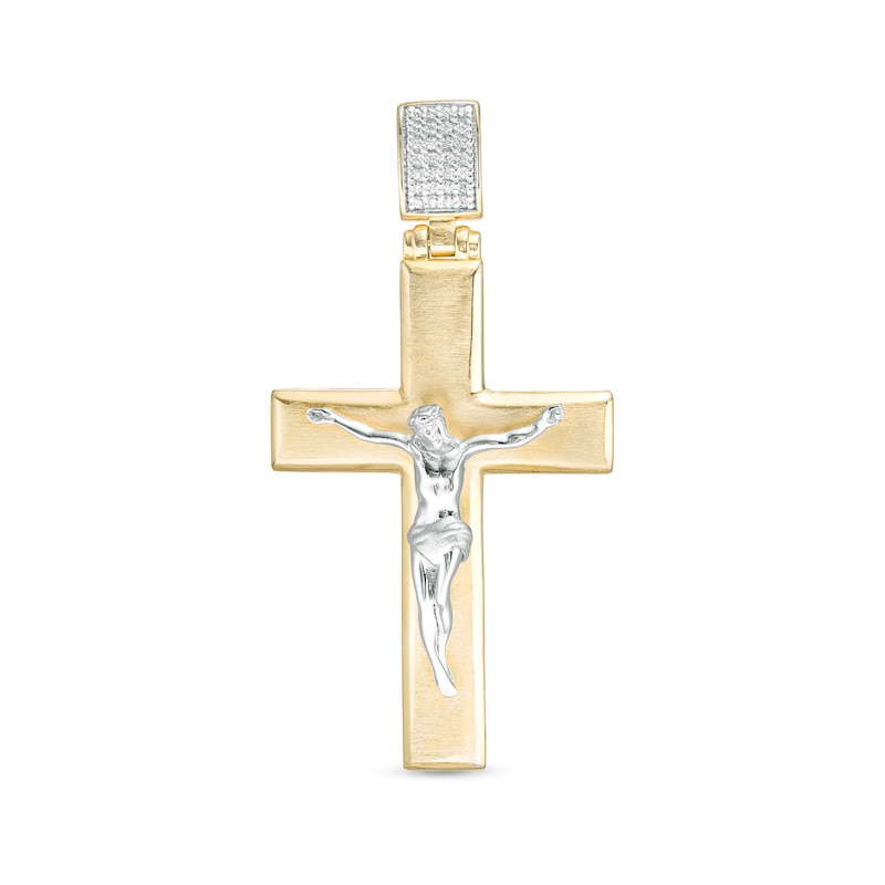Main Image 1 of 1/15 CT. T.W. Diamond Crucifix Necklace Charm in 10K Two-Tone Gold