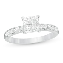 1 CT. T.W. Quad Princess-Cut Diamond Engagement Ring in 14K White Gold