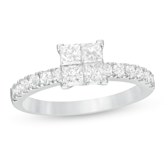 1 CT. T.w. Quad Princess-Cut Diamond Engagement Ring in 14K White Gold