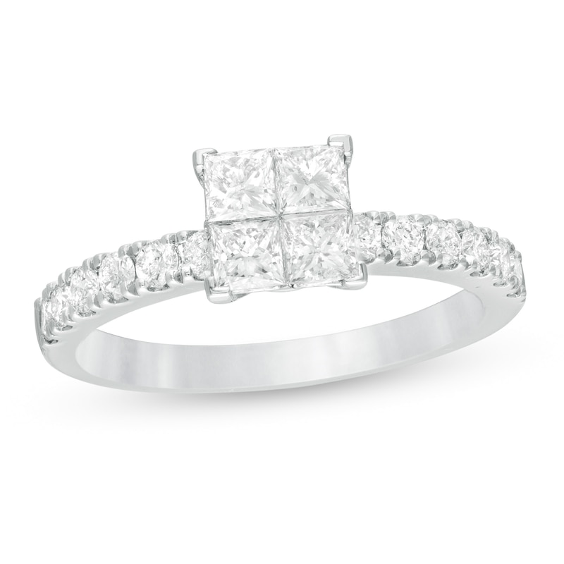 1 CT. T.W. Quad Princess-Cut Diamond Engagement Ring in 14K White Gold ...