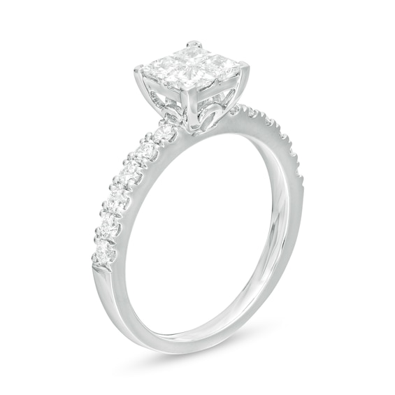 1 CT. T.w. Quad Princess-Cut Diamond Engagement Ring in 14K White Gold