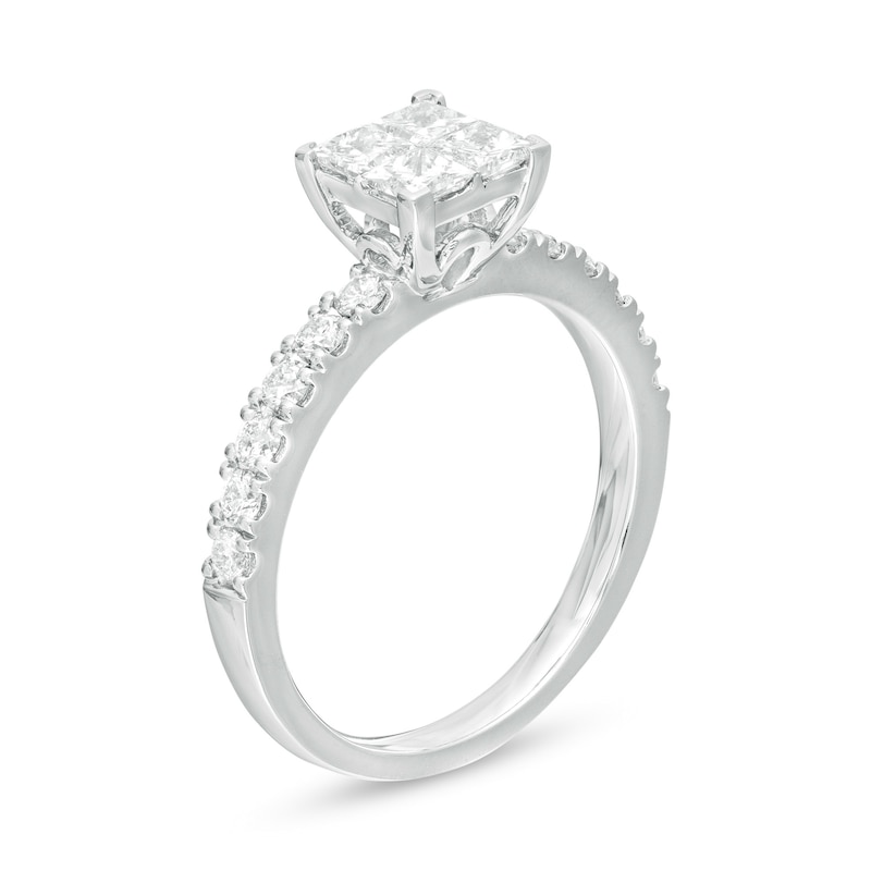 Main Image 3 of 1 CT. T.W. Quad Princess-Cut Diamond Engagement Ring in 14K White Gold