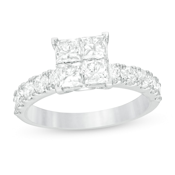 2 CT. T.w. Quad Princess-Cut Diamond Engagement Ring in 14K White Gold