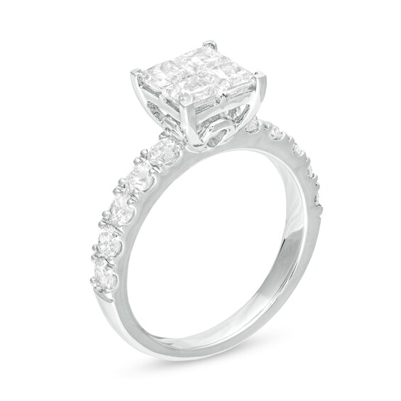 2 CT. T.w. Quad Princess-Cut Diamond Engagement Ring in 14K White Gold