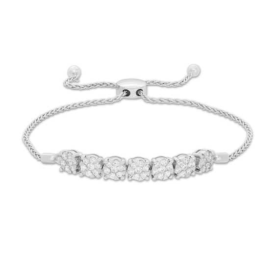 1 CT. T.w. Composite Diamond Seven Stone Bolo Bracelet in 10K White Gold - 9.0"