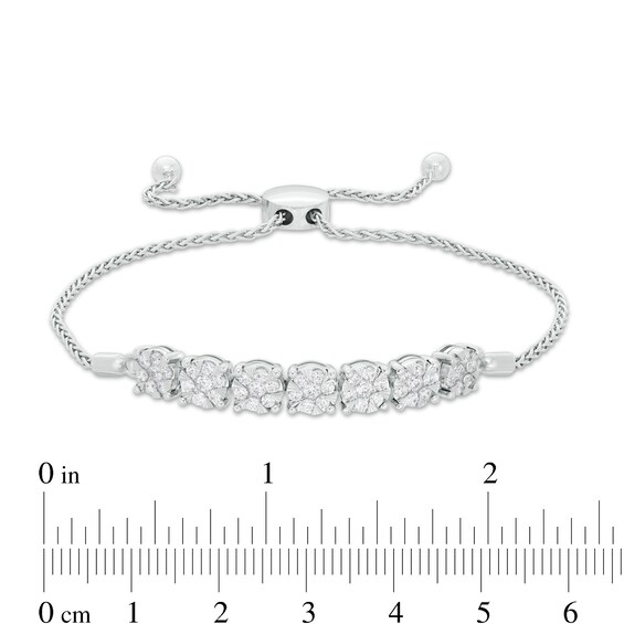 1 CT. T.w. Composite Diamond Seven Stone Bolo Bracelet in 10K White Gold - 9.0"