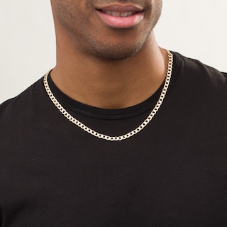 Main Image 2 of Italian Gold Men's 7.2mm Curb Chain Necklace in Hollow 10K Two-Tone Gold - 24"