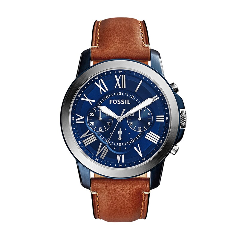 Men's Fossil Grant Chronograph Strap Watch with Blue Dial (Model: FS5151)