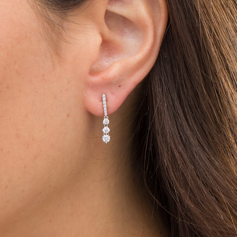 Main Image 2 of 1/2 CT. T.W. Diamond Past Present Future® Linear Graduated Drop Earrings in 10K White Gold