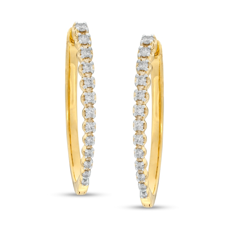 Main Image 1 of 1/2 CT. T.W. Diamond Oval Hoop Earrings in 10K Gold