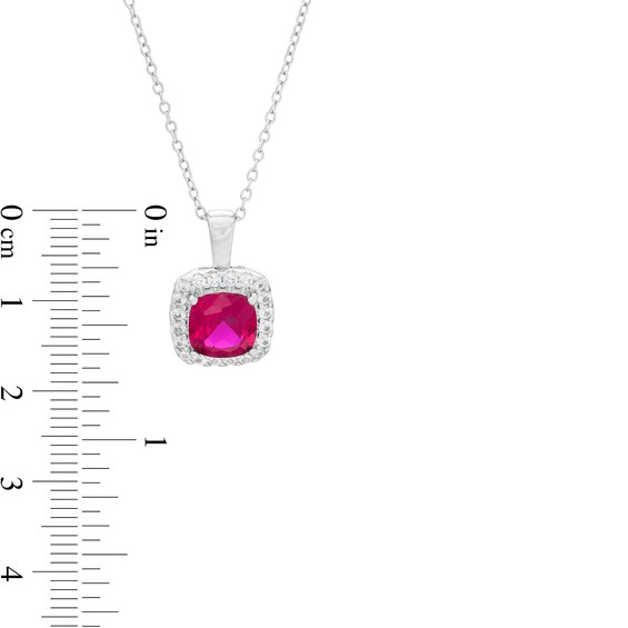 Cushion-Cut Lab-Created Ruby and White Sapphire Frame Three Piece Set in Sterling Silver