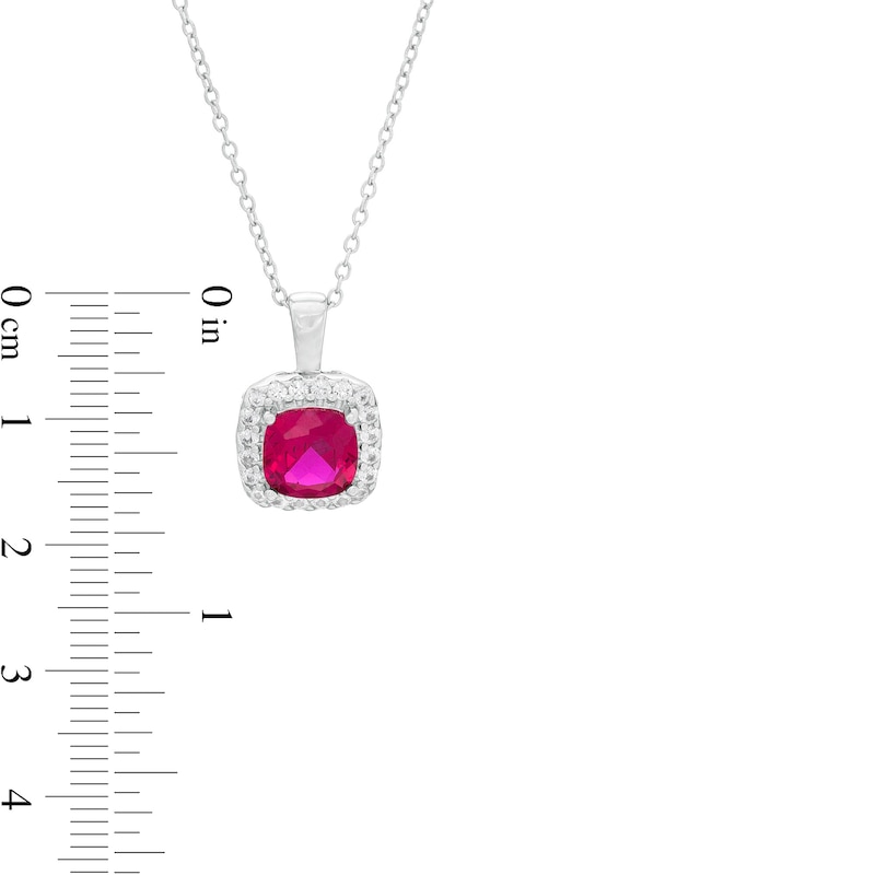 Main Image 2 of Cushion-Cut Lab-Created Ruby and White Sapphire Frame Three Piece Set in Sterling Silver