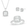 Thumbnail Image 1 of Cushion-Cut Lab-Created White Sapphire Frame Three-Piece Set in Sterling Silver