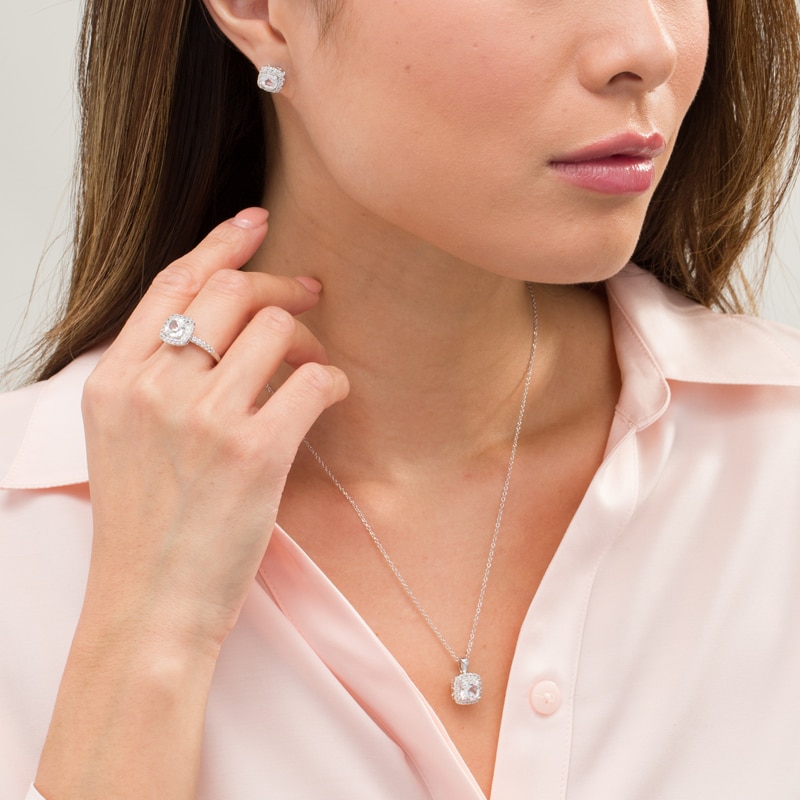 Main Image 2 of Cushion-Cut Lab-Created White Sapphire Frame Three-Piece Set in Sterling Silver
