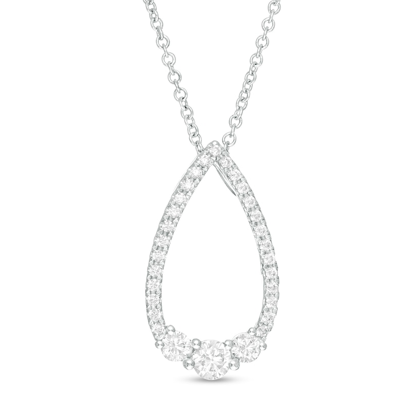 3/8 CT. T.W. Diamond Past Present Future® Teardrop Pendant in 10K White ...