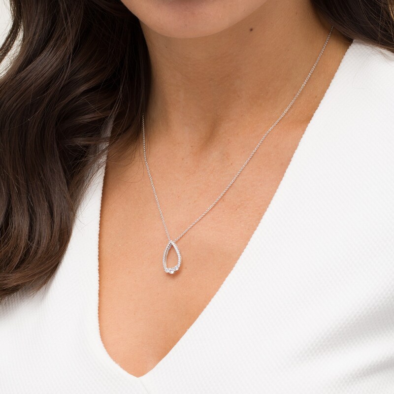 Main Image 2 of 3/8 CT. T.W. Diamond Past Present Future® Teardrop Pendant in 10K White Gold