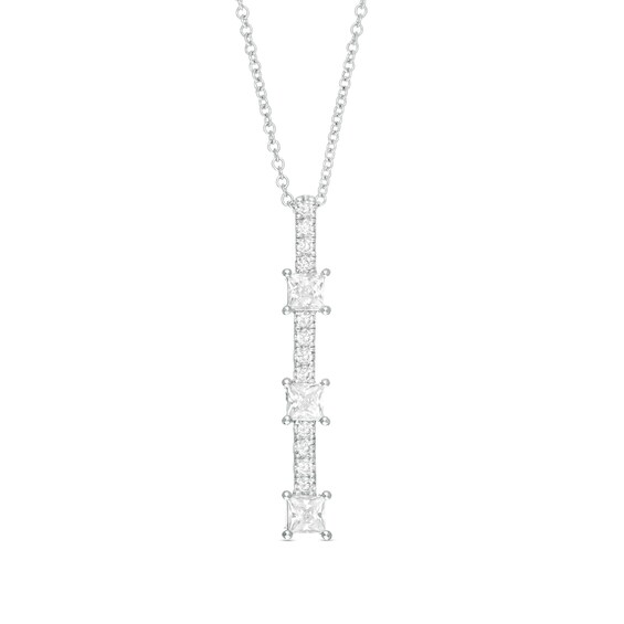 3/4 CT. T.w. Princess-Cut Diamond Past Present FutureÂ® Linear Pendant in 10K White Gold